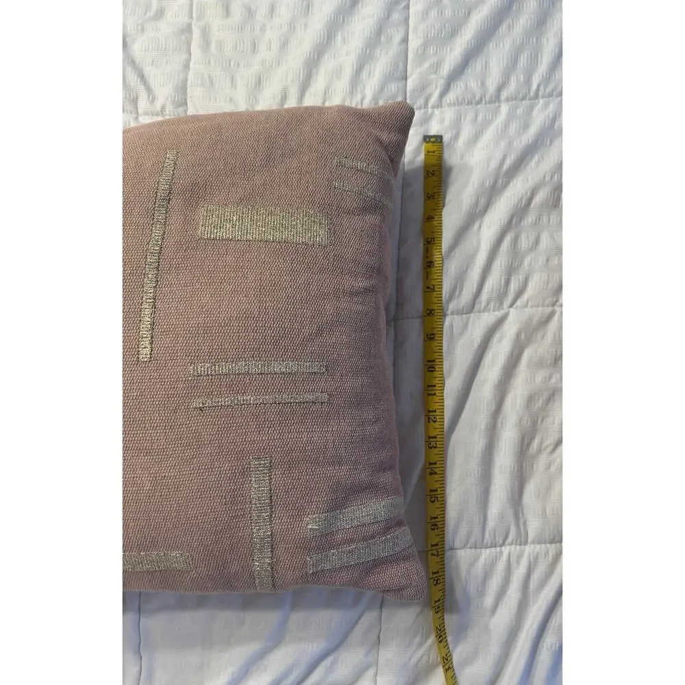 Lot of 2 West Elm Embroidered Metallic Block Pillow Covers & Inserts Pink Stone